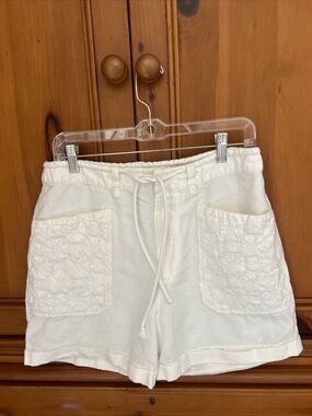 Sundance Zinovia White Linen Blend Cuffed High Waisted Shorts Sz M Western Boho